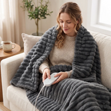 ROYAL COMFORT Thermolux Heated Stripe Faux Fleece Throw - Grey