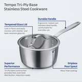 TRAMONTINA TEMPO 7 PIECE STAINLESS STEEL COOKWARE SET