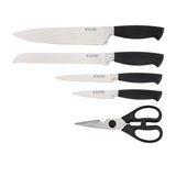 Stanley Rogers slanted oval knife block set 6 piece with acacia wood top and matte black body