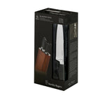Stanley Rogers slanted oval knife block set 6 piece with acacia wood top and matte black body