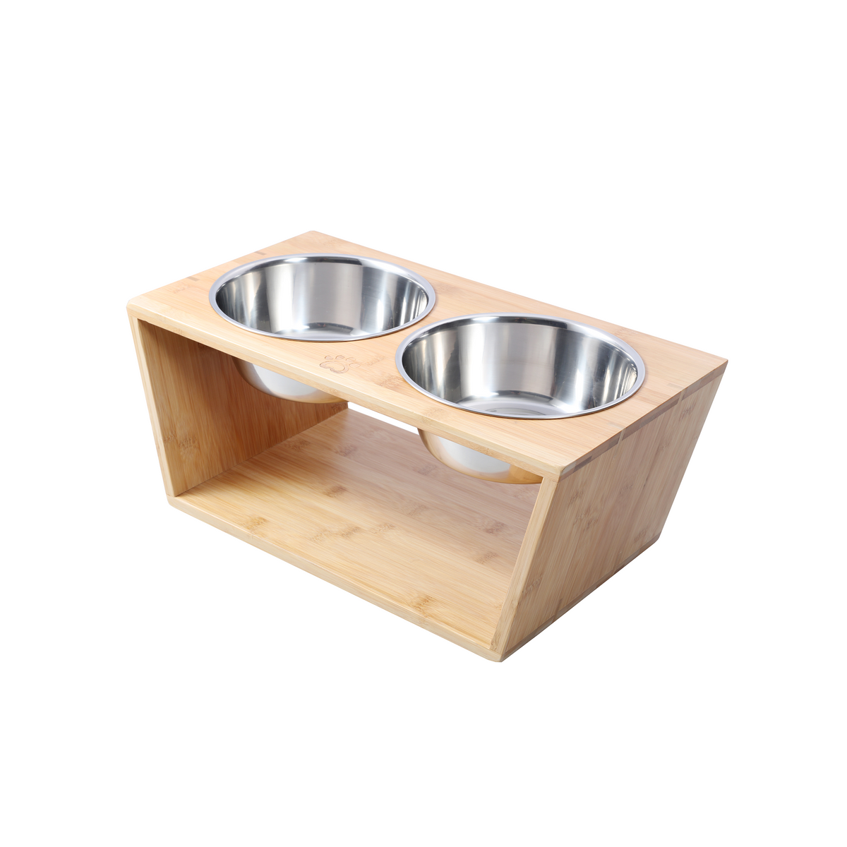 CHARLIE'S Bamboo Dog Feeder With Stainless Steel Bowls Natural Large