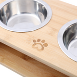 CHARLIE'S Bamboo Dog Feeder With Stainless Steel Bowls Natural Large