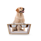 CHARLIE'S Bamboo Dog Feeder With Stainless Steel Bowls Natural Large