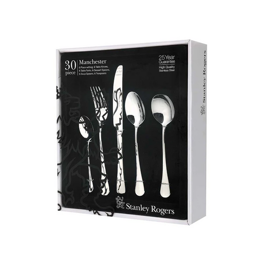 Stanley Rogers Manchester 30 piece cutlery set mirror finish stainless steel 6 person setting