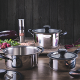TRAMONTINA  SOLAR 4PC TRI PLY STAINLESS STEEL COOKWARE SET