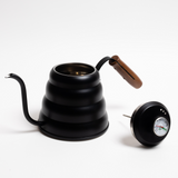 COFFEE CULTURE BLACK STAINLESS STEEL GOOSE KNECK KETTLE WITH THERMOMETER - 1.2L