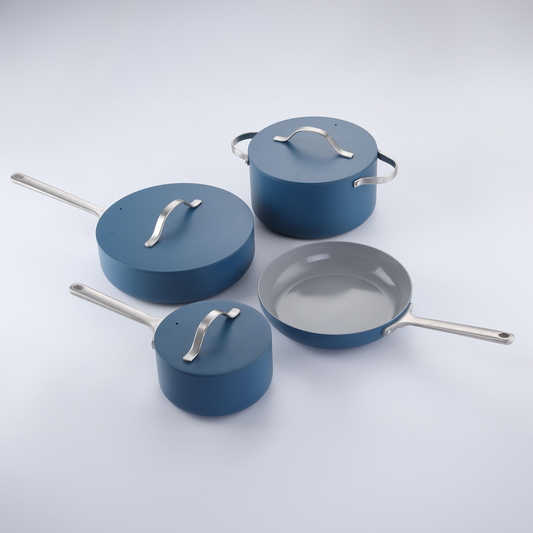 AMERCOOK CAYENNE CERAMIC COATED 7 PIECE COOKWARE SET NAVY