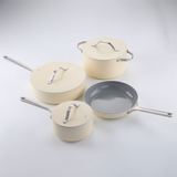 AMERCOOK CAYENNE CERAMIC COATED 7 PIECE COOKWARE SET IVORY