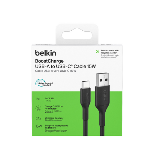 BELKIN Boost Charge USB-C to USB-A Cable (1M) - Black (CAB021fq1MBK)