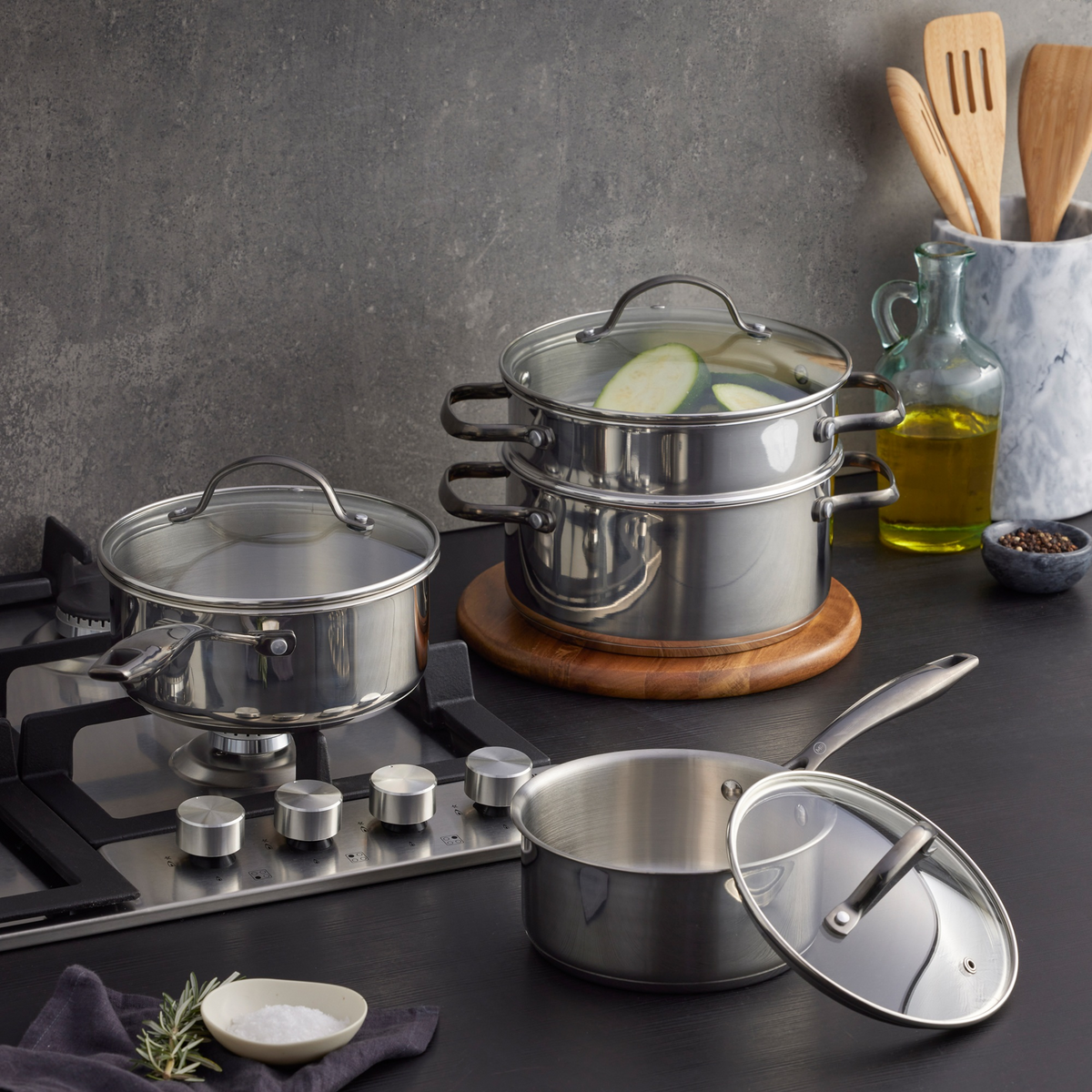 MASTERPRO MCKINNON STAINLESS STEEL 4 PIECE COOKSET