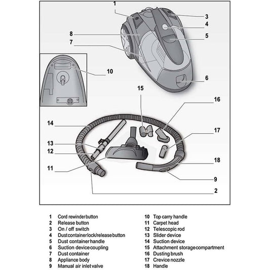 AIRFLO BAGLESS 2400W VACUUM CLEANER 2WITH WASHABLE HEPA FILTER
