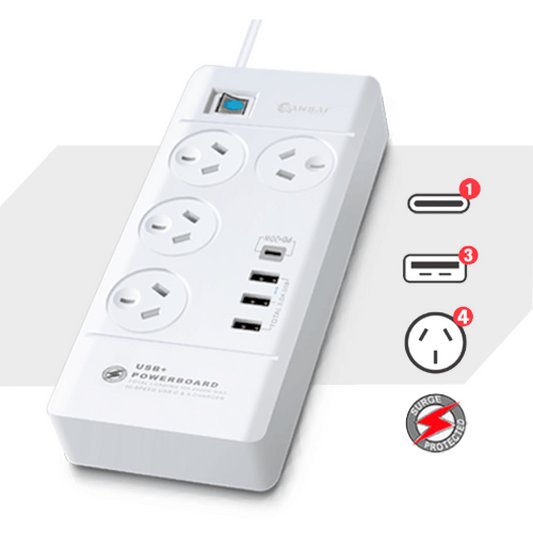 SANSAI 4 OUTLET USB-A & USB-C POWERBOARD