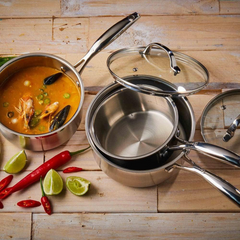 SWISS DIAMOND PREMIUM STEEL DLX 3PC SAUCEPAN SET 16,18,20CM SAUCEPANS WITH LIDS