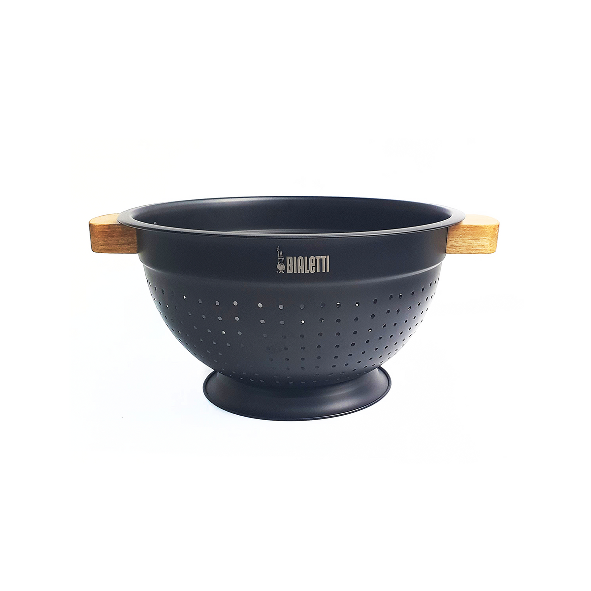 BIALETTI ACACIA HANDLE WITH BLACK STAINLESS STEEL BODY - 24CM COLANDER