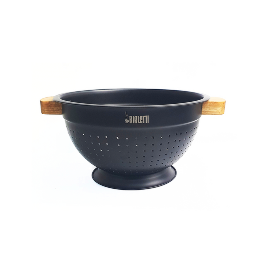 BIALETTI ACACIA HANDLE WITH BLACK STAINLESS STEEL BODY - 24CM COLANDER