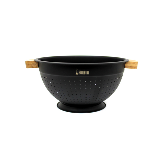 BIALETTI ACACIA HANDLE WITH BLACK STAINLESS STEEL BODY - 24CM COLANDER