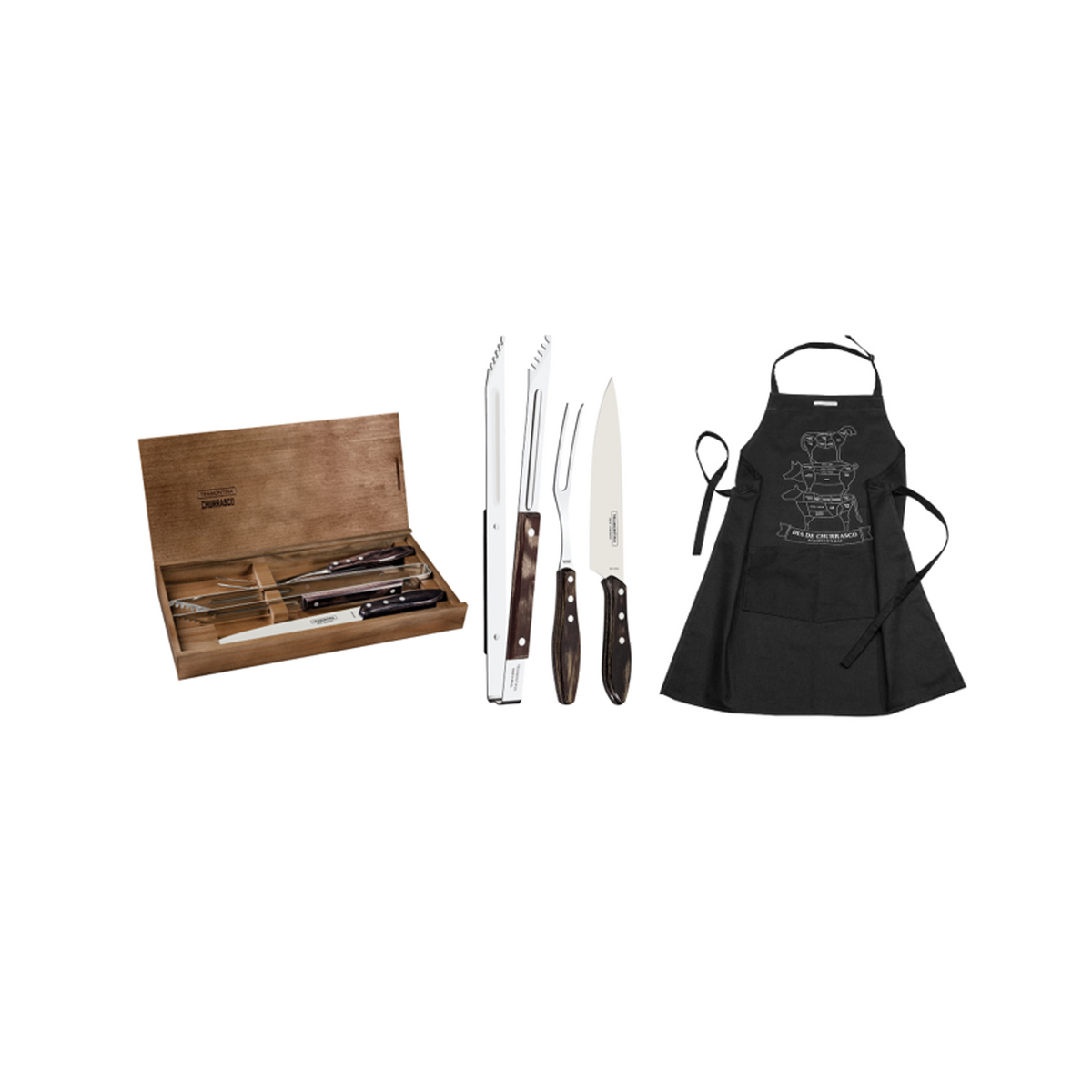 TRAMONTINA 3PC POLYWOOD CHURASCO BBQ SET WITH CASE AND APRON