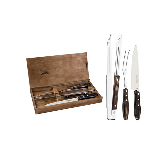 TRAMONTINA 3PC POLYWOOD CHURASCO BBQ SET WITH CASE AND APRON