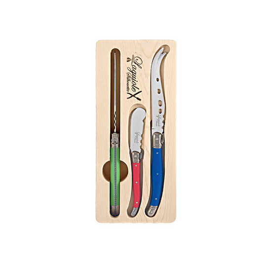 LAGUIOLE SILHOUETTE 3PC CHEESE KNIFE SET WITH BAMBOO SERVING BOARD 40.5CM x30.5CM