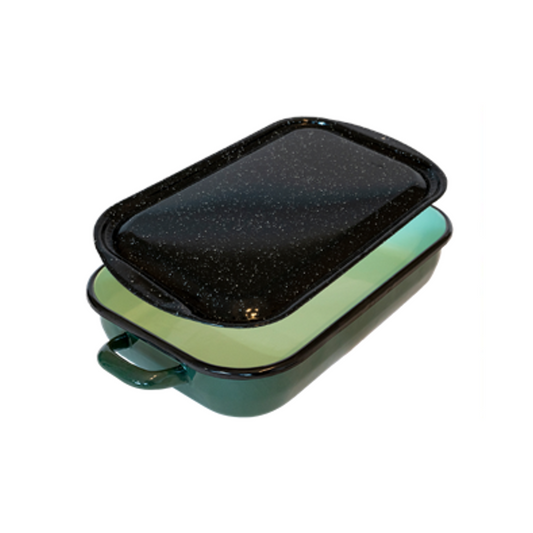 URBAN STYLE ENAMEL 36CM BAKING DISH WITH LID GREEN
