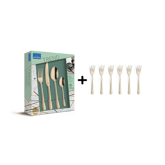 AMEFA 24PC CUTLERY SET WITH BONUS CAKE FORK SET CHAMPAGNE