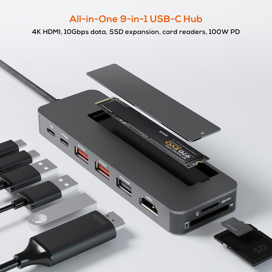 MBEAT Elite 9-in-1 USB-C Multiport Hub with Built-in M.2 NVMe SSD Enclosure
