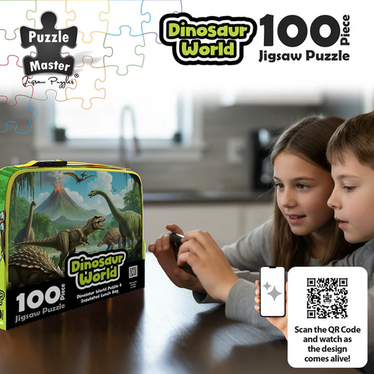 PUZZLE MASTER 100 Piece Lunch Box Puzzle Dinosaur World AR Edition
