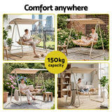 Gardeon Outdoor Swing Chair 2-Seater Rattan Seat with Canopy Beige