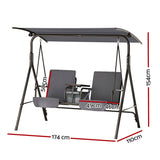 Gardeon Outdoor Swing Chair Garden Chair Canopy Cup Holder 2 Seater Grey