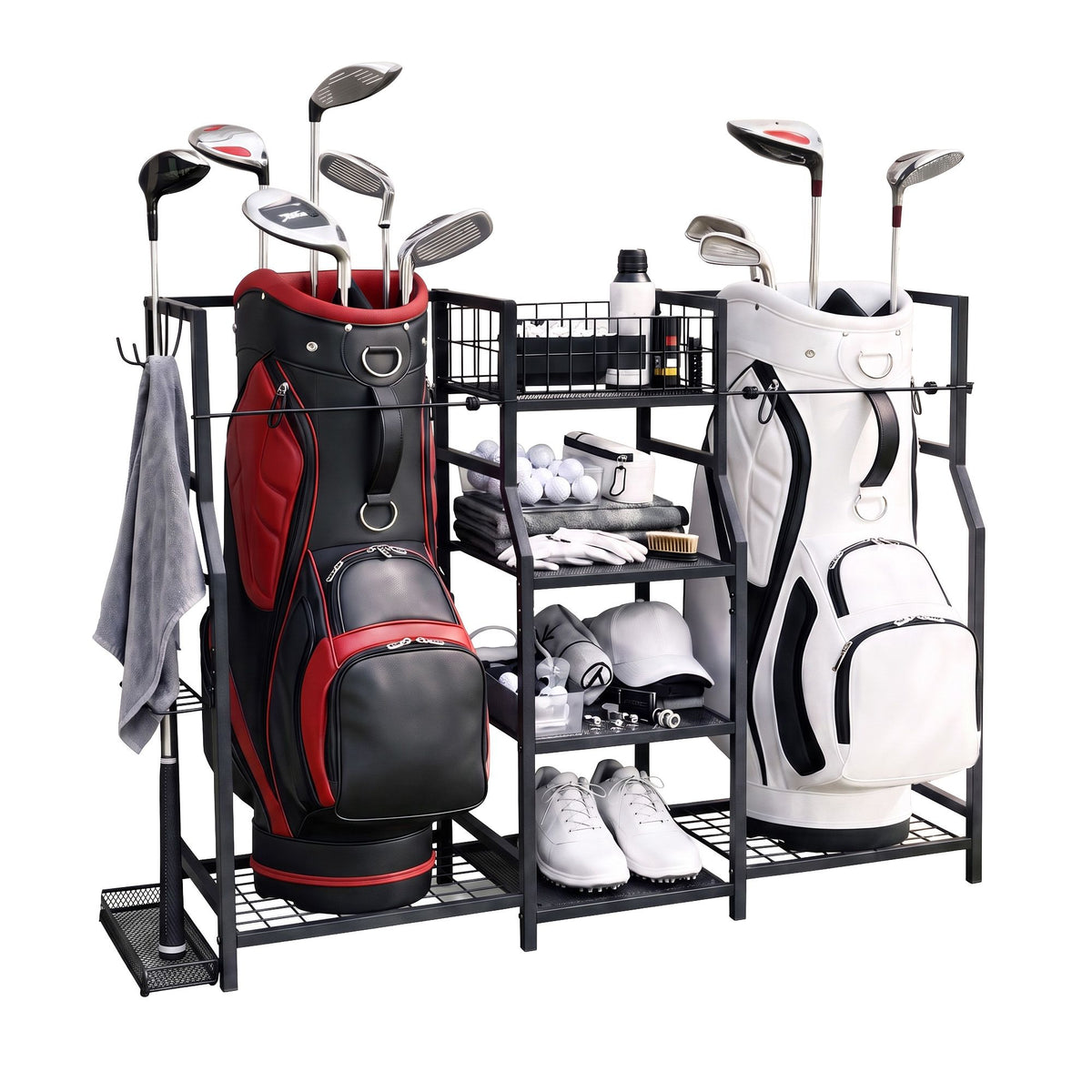Everfit Golf Bag Storage Golfing Equipment Rack Holds 2 Bags 16 Clubs