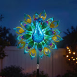Gardeon Garden Windmill Solar Light Colorful Peacock Metal Spinner 190cm