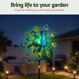 Gardeon Garden Windmill Solar Light Colorful Peacock Metal Spinner 190cm