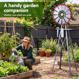 Gardeon Garden Windmill Metal Weather Station with Rain Gauge 182cm Silver