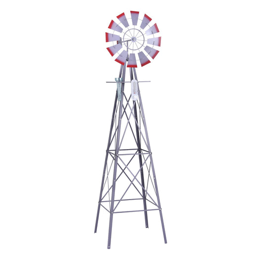 Gardeon Garden Windmill Metal Weather Station with Rain Gauge 243cm Silver