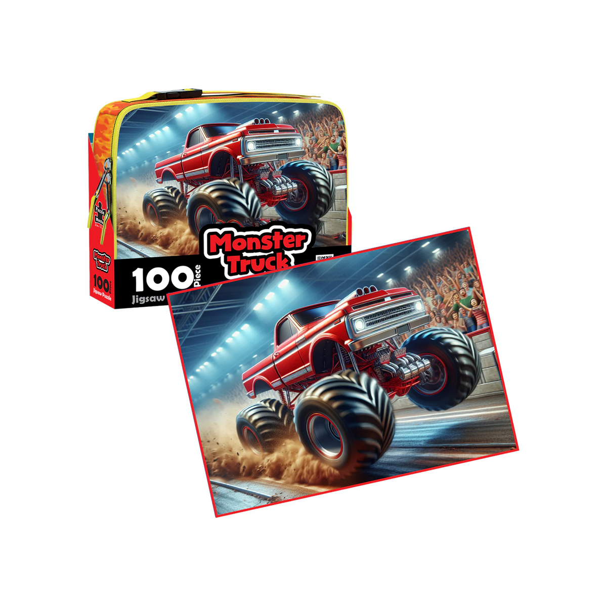 PUZZLE MASTER 100 Piece Lunch Box Puzzle Monster Truck AR Edition