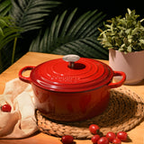GOURMET KITCHEN Cast Iron Casserole Black Cherry Red
