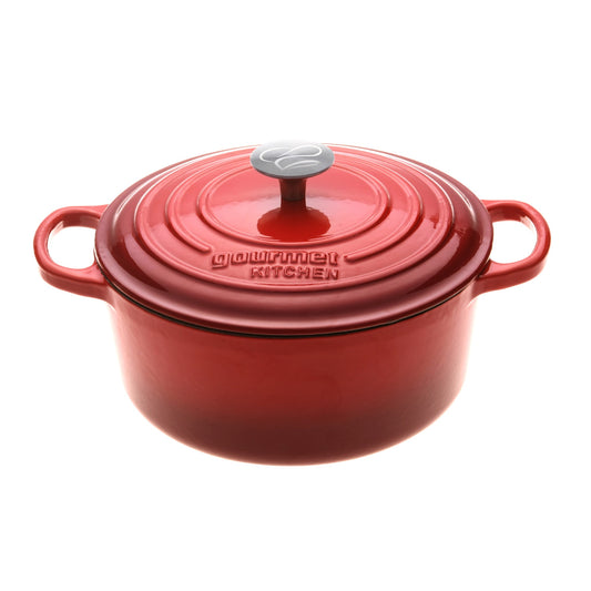 GOURMET KITCHEN Cast Iron Casserole Black Cherry Red