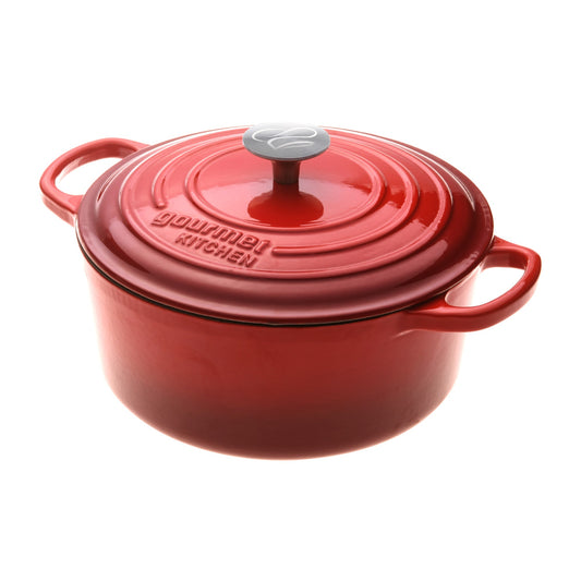 GOURMET KITCHEN Cast Iron Casserole Black Cherry Red