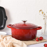 GOURMET KITCHEN Cast Iron Casserole Black Cherry Red