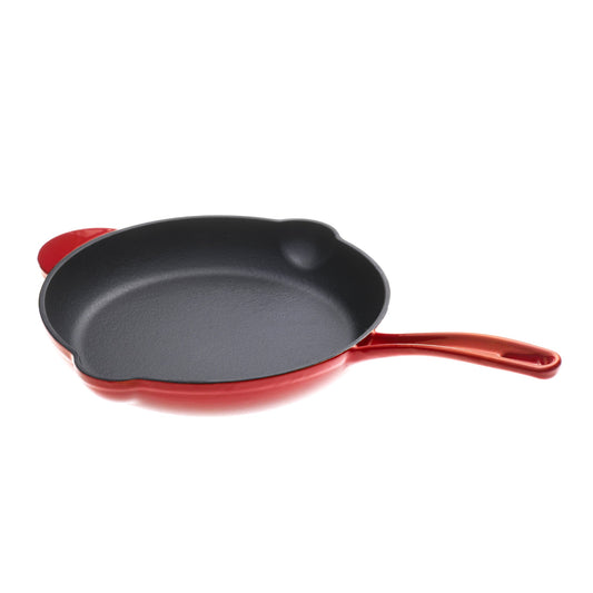 GOURMET KITCHEN Cast Iron Fry Pan 26cm Black Cherry Red