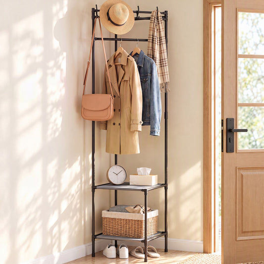 Artiss Coat Rack 181cm Freestanding Corner Hall Tree Garment Organiser Storage Shelf 8 Hooks Black