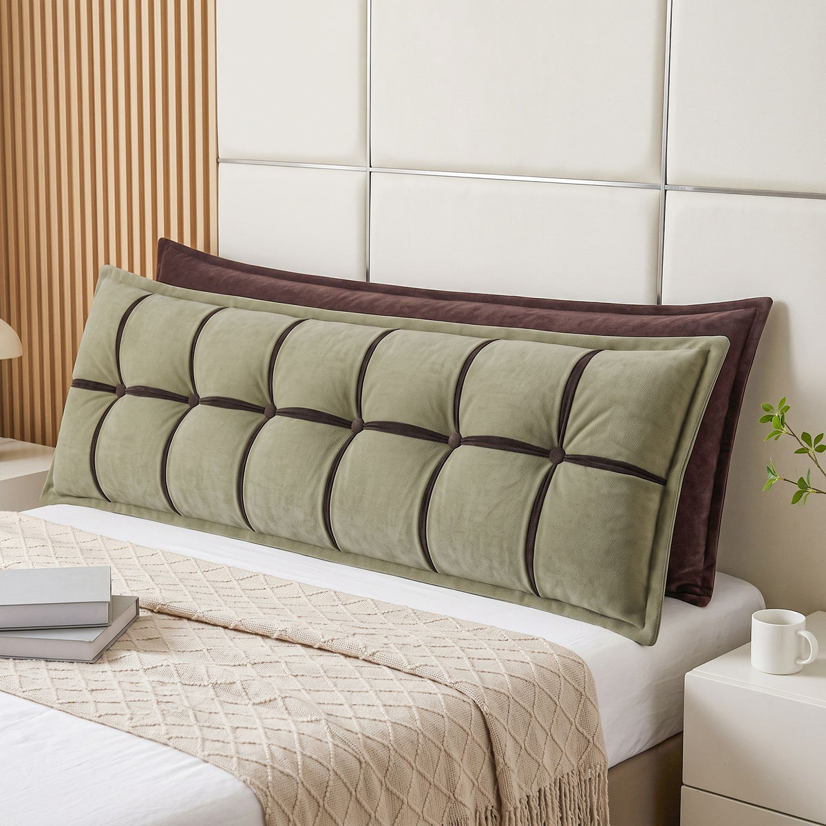 Giselle Bedding Headboard Pillow with Double-Layer Storage Wedge Reading Backrest with Adjustable Filling, Chenille Bed Rest Cushion for Daybed, Dorm, and RV King