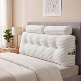 Giselle wedge pillow headboard with non-flattening shredded foam core, perfect for dorm reading or sofa lap desk, 330g corduroy cover, side pockets, Queen