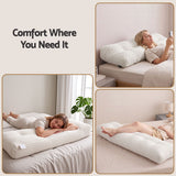 Giselle wedge pillow headboard with non-flattening shredded foam core, perfect for dorm reading or sofa lap desk, 330g corduroy cover, side pockets, Queen