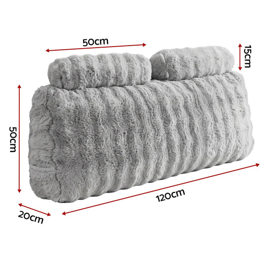 Giselle Wedge Pillow Headboard, Easy Wash Zipper Cover & Anti-Flat Foam, Couch Lumbar Support for Dorm Readers, 340g Faux Rabbit Fur with Dual Pockets, Double
