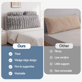 Giselle Wedge Pillow Headboard, Easy Wash Zipper Cover & Anti-Flat Foam, Couch Lumbar Support for Dorm Readers, 340g Faux Rabbit Fur with Dual Pockets, Double