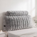 Giselle Wedge Pillow Headboard, Easy Wash Zipper Cover & Anti-Flat Foam, Couch Lumbar Support for Dorm Readers, 340g Faux Rabbit Fur with Dual Pockets, King Single