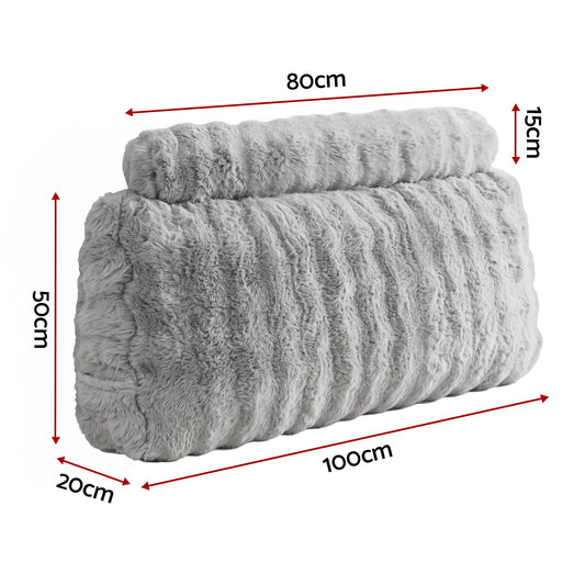 Giselle Wedge Pillow Headboard, Easy Wash Zipper Cover & Anti-Flat Foam, Couch Lumbar Support for Dorm Readers, 340g Faux Rabbit Fur with Dual Pockets, King Single