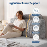 Giselle Wedge Pillow Headboard, Easy Wash Zipper Cover & Anti-Flat Foam, Couch Lumbar Support for Dorm Readers, 340g Faux Rabbit Fur with Dual Pockets, King Single