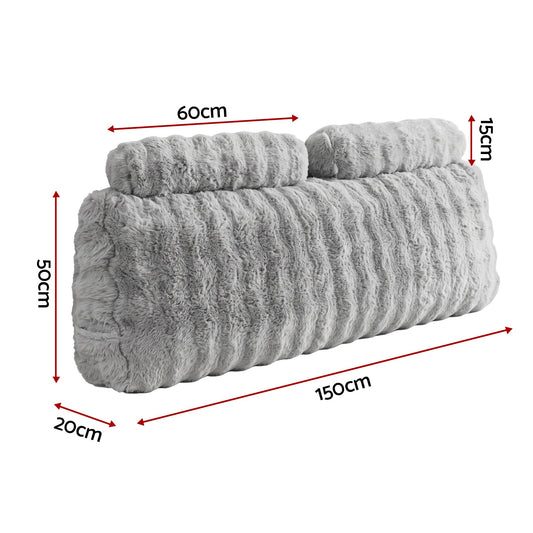 Giselle Wedge Pillow Headboard, Easy Wash Zipper Cover & Anti-Flat Foam, Couch Lumbar Support for Dorm Readers, 340g Faux Rabbit Fur with Dual Pockets, Queen